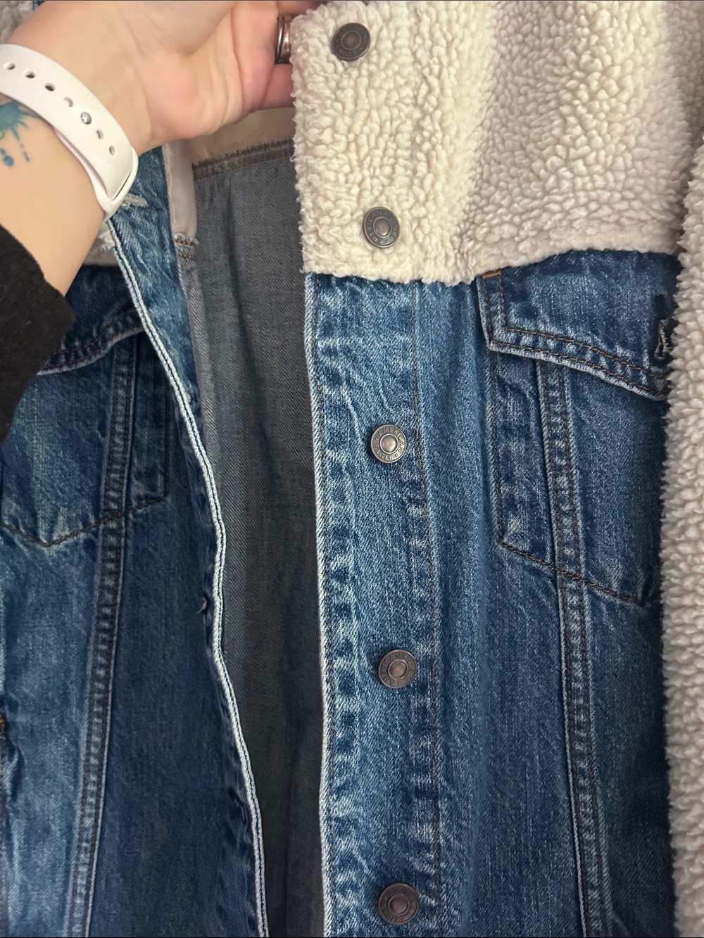 American Eagle Outfitters Blue Denim & Cream Sherpa Jean Jacket - Picture 4 of 5